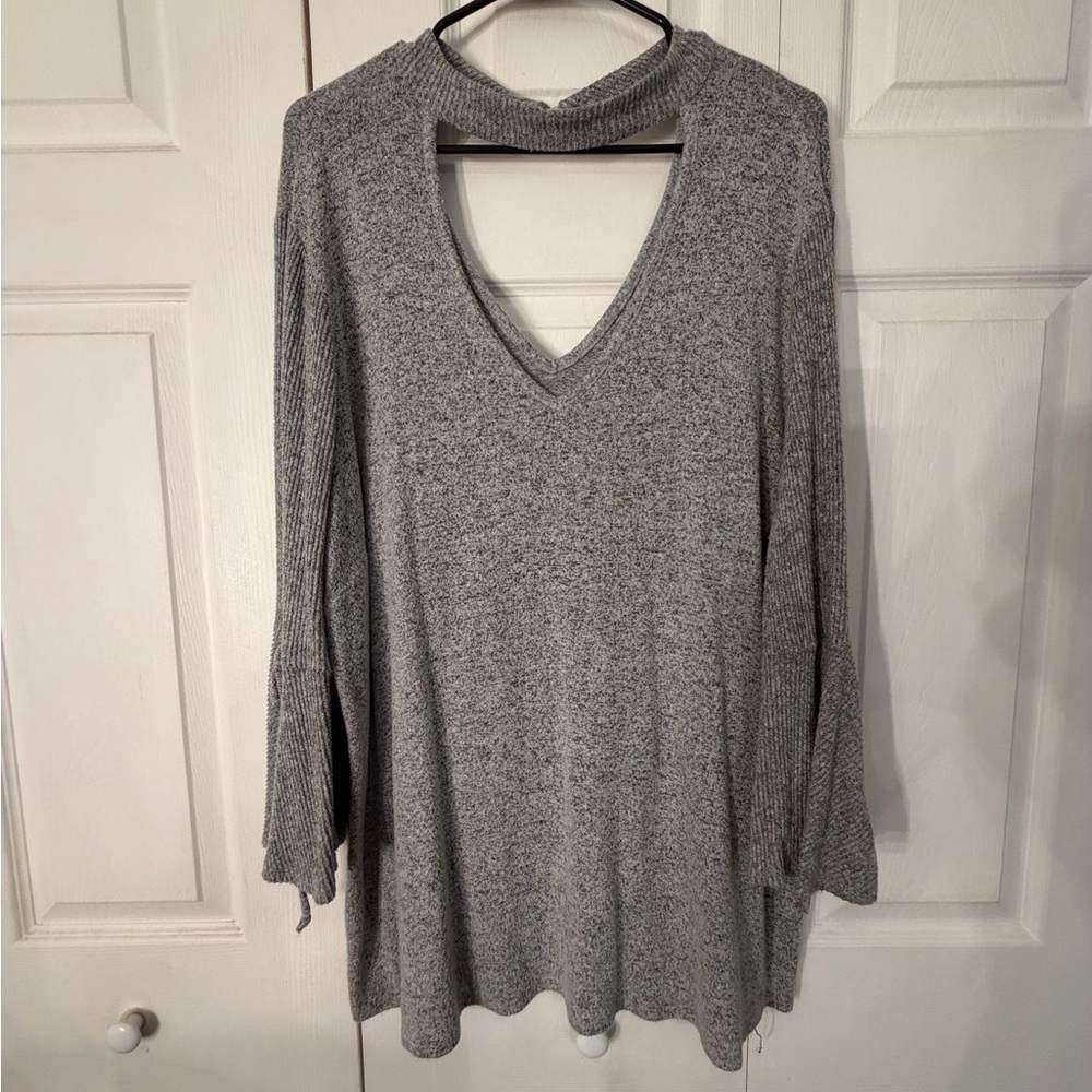 Gray V-Neck Women's Top
